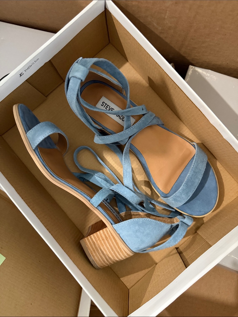 Steve Madden Light Blue Suede Strappy Block Heel Sandals